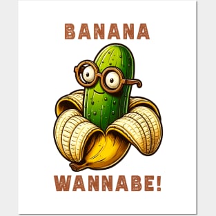 Hilarious Veggie Swap Tee: Cucumber in Banana Costume Posters and Art
